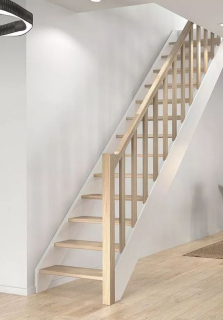 DOLLE HELSINKI - schody rovné bez podstupnic, dub nelakovaný/bílá, zábradlí sloupky